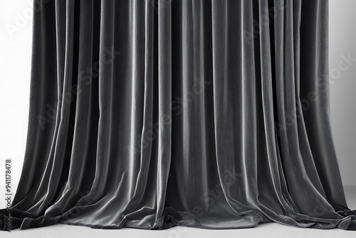 Luxurious Charcoal Grey Velvet Drapes 3D Render on Neutral Background for Interior Design Concepts