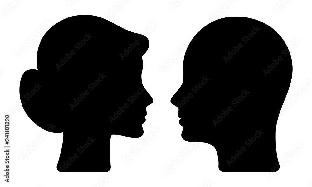 Female and male head profile icon. Black shadow, silhouette of a person's face, black and white avatar of a person. Head outline. Man and Woman Female and male head profile icon. Black shadow, silhouette of a person's face, black and white avatar of a person. Head outline. Man and Woman
