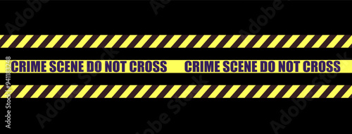 Yellow ribbon isolated on background. Crime scene area tape. Grunge backdrop