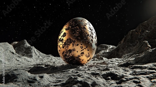 Golden Egg on a Moonlike Landscape photo