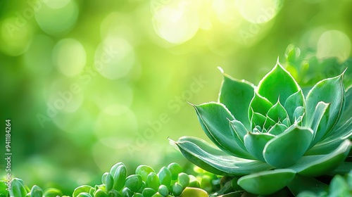 A close-up view of a vibrant succulent set against a softly blurred background, providing ample copy space for text or design elements.