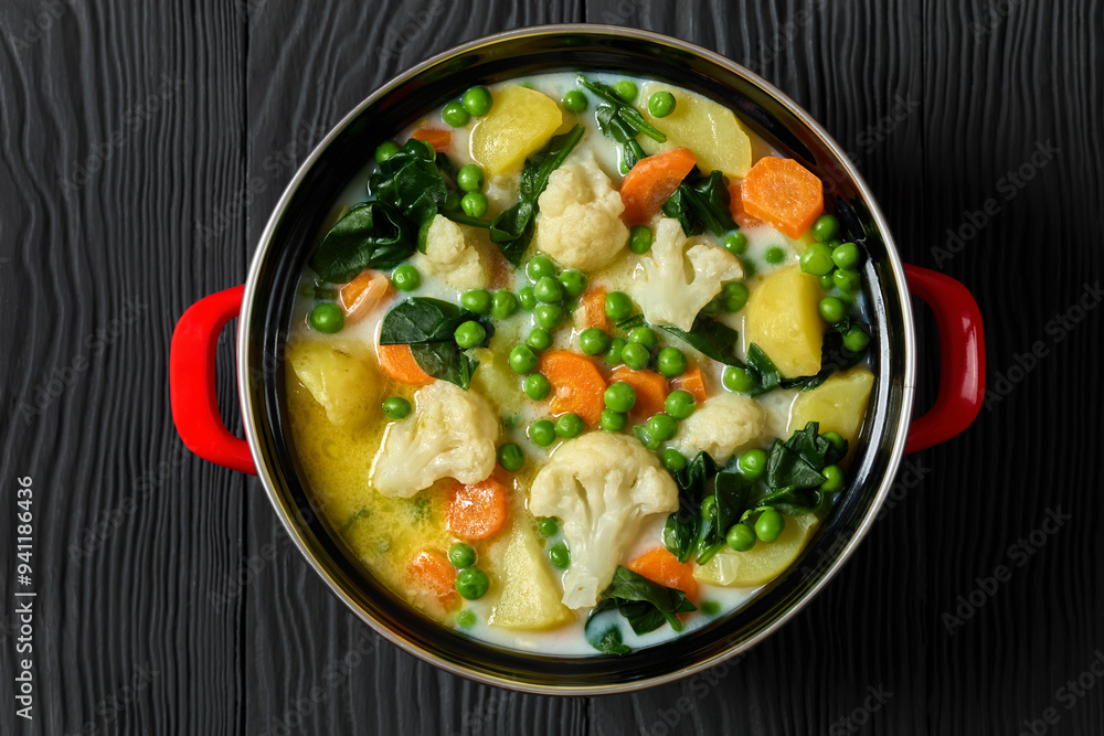 Kesakeitto, Finnish summer vegetable soup in a pot Kesakeitto, Finnish summer vegetable soup in a pot