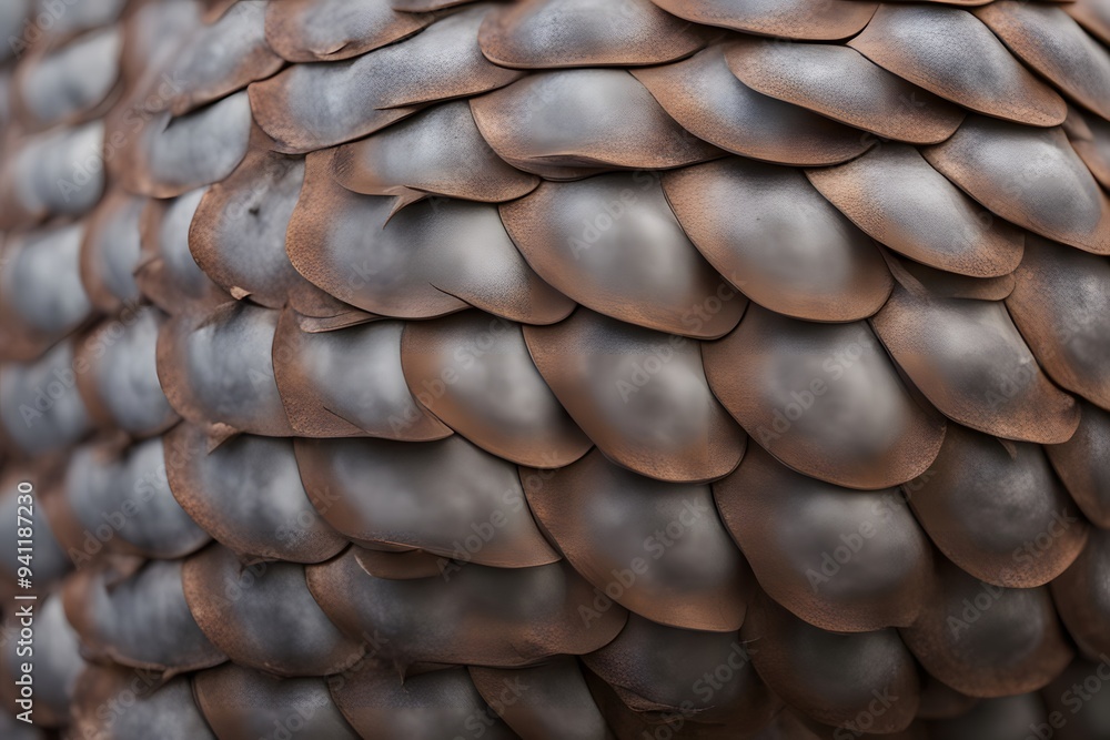 A close up of armadillo armor with overlapping gray and brown scales, AI Generated A close up of armadillo armor with overlapping gray and brown scales, AI Generated