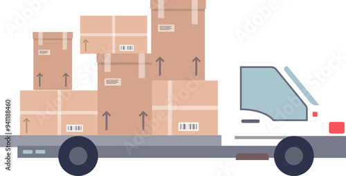 Flatbed truck loaded with cardboard boxes, symbolizing relocation or delivery services.
