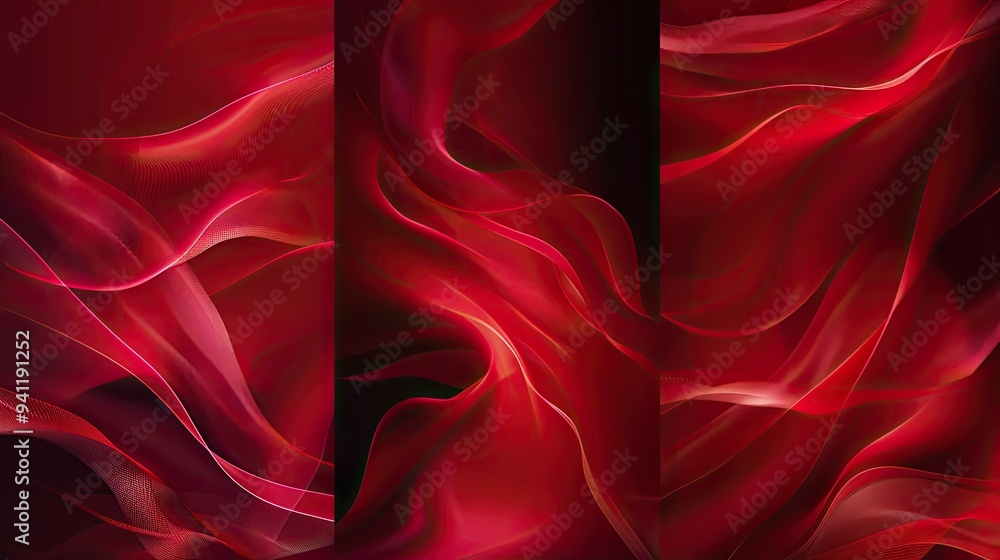 Fototapeta premium Abstract banner set in red, three paints