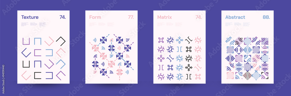 Diverse Set of Geometric Patterns: Wide Range of Symmetrical Geometric Shapes and Repeating Forms. Abstract Mosaic Poster Background. Vector Illustration. Diverse Set of Geometric Patterns: Wide Range of Symmetrical Geometric Shapes and Repeating Forms. Abstract Mosaic Poster Background. Vector Illustration.