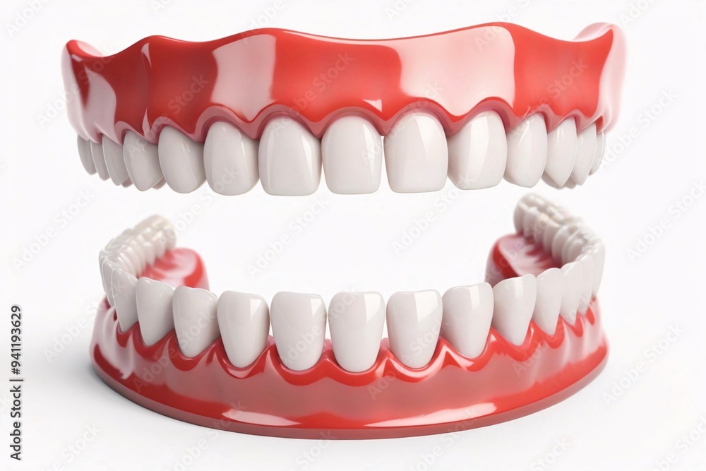 Obraz premium 3D model of human teeth with gums, isolated on white background.