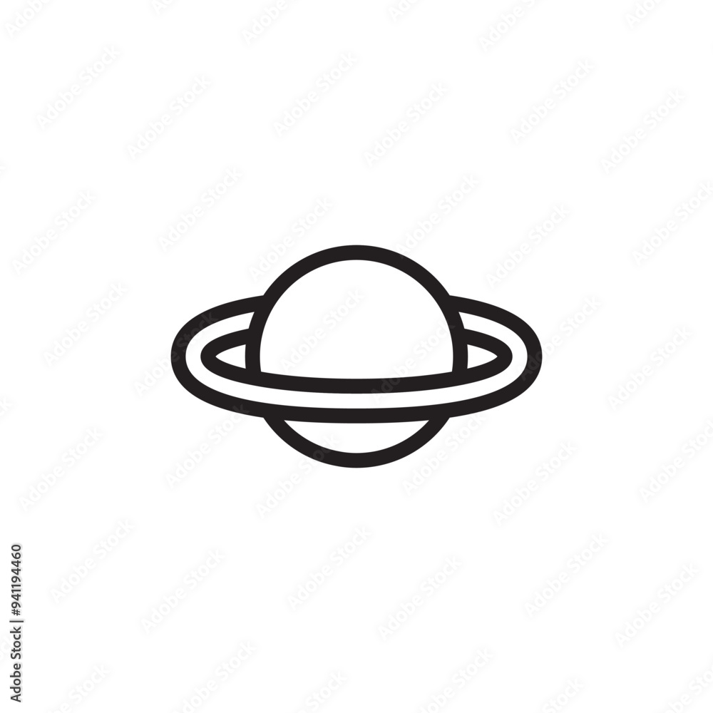Simple outline flat icon of saturn vector design illustration, isolated on white background. 