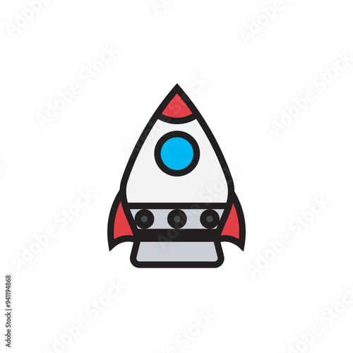 Spaceship flat icon, cartoon rocket icin design illustration, isolated on white background. 