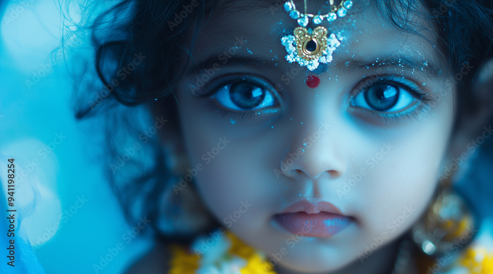 Indian girl as Krishna, tow years old, blue style Indian girl as Krishna, tow years old, blue style