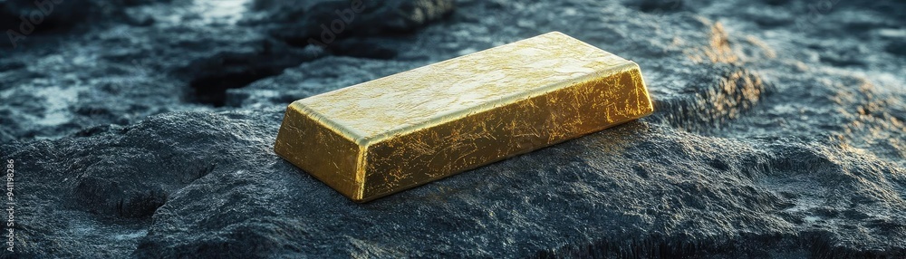 A gleaming gold bar resting on a textured stone surface, symbolizing wealth and luxury in a stunning visual display. A gleaming gold bar resting on a textured stone surface, symbolizing wealth and luxury in a stunning visual display.