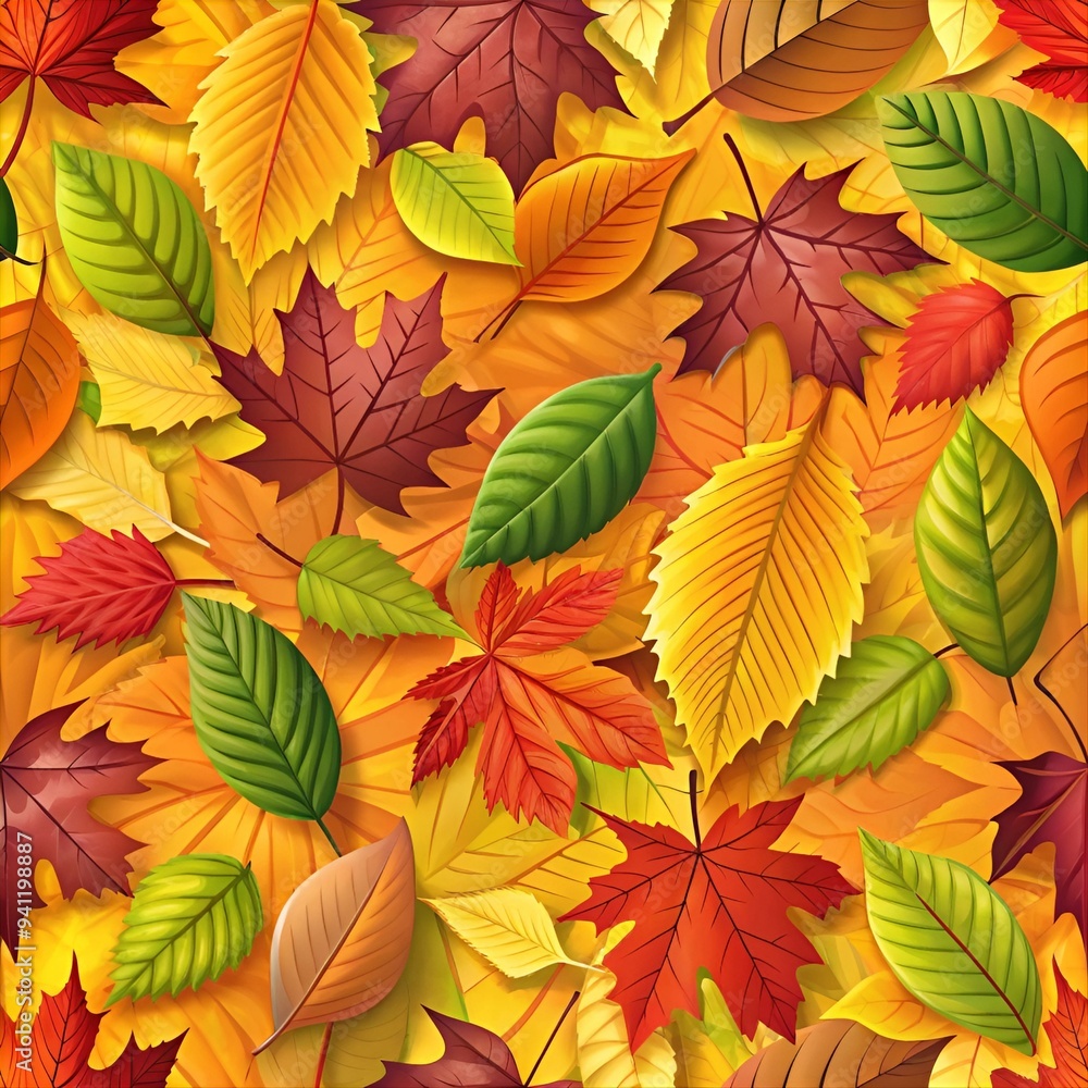 Seamless pattern of autumn leaves in vibrant colors, showcasing diverse tree species, generated by a neural network. Seamless pattern of autumn leaves in vibrant colors, showcasing diverse tree species, generated by a neural network.