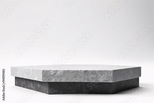 Hexagon shaped concrete platform on white background.