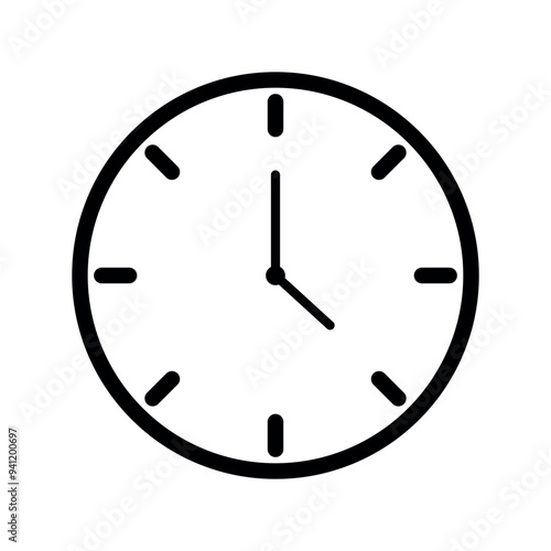 Vector flat icon of clock in hollow outline isolated on transparent background for websites and graphic resources.