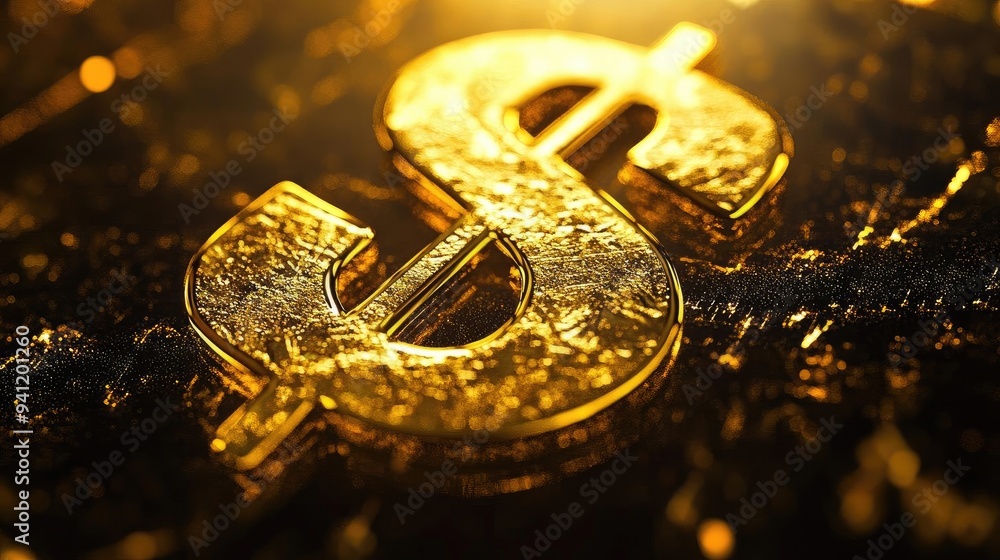 A close-up of a shimmering gold dollar sign, symbolizing wealth, prosperity, and financial success in a luxurious setting. A close-up of a shimmering gold dollar sign, symbolizing wealth, prosperity, and financial success in a luxurious setting.