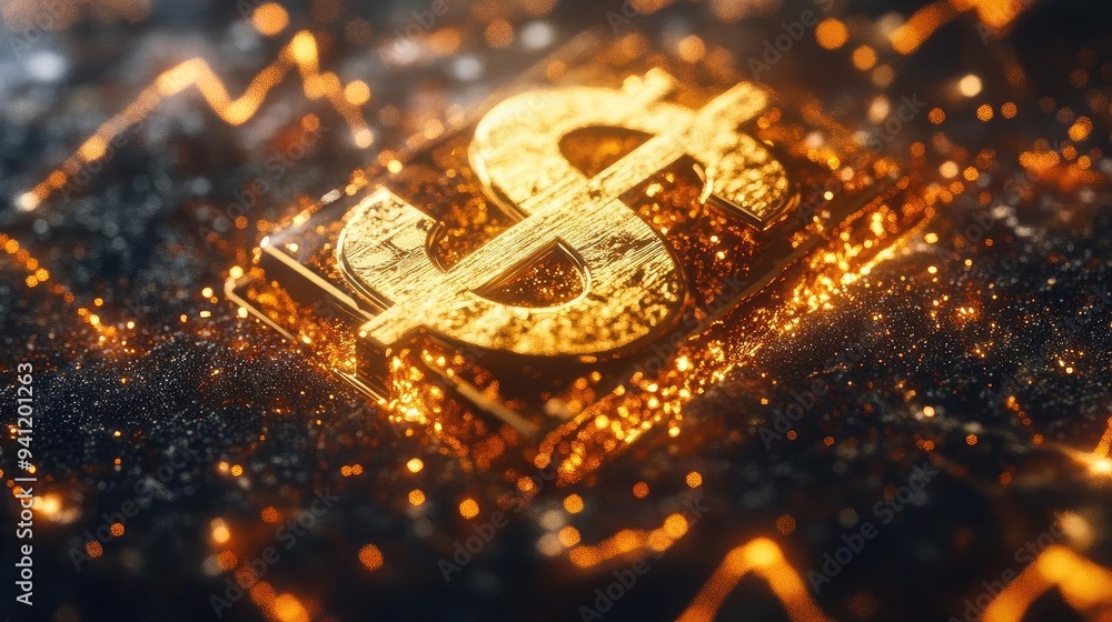 A vibrant golden dollar sign glimmers amidst sparkling particles, symbolizing wealth and prosperity in a dynamic financial background. A vibrant golden dollar sign glimmers amidst sparkling particles, symbolizing wealth and prosperity in a dynamic financial background.