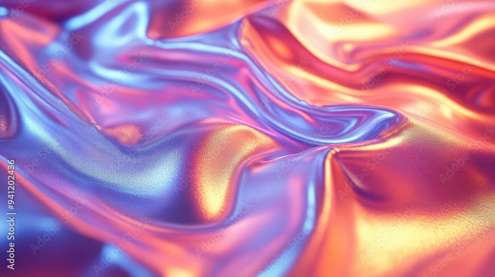 Obraz premium iridescent crumpled plastic texture holographic cdlike surface abstract geometric patterns futuristic material design prismatic light effects