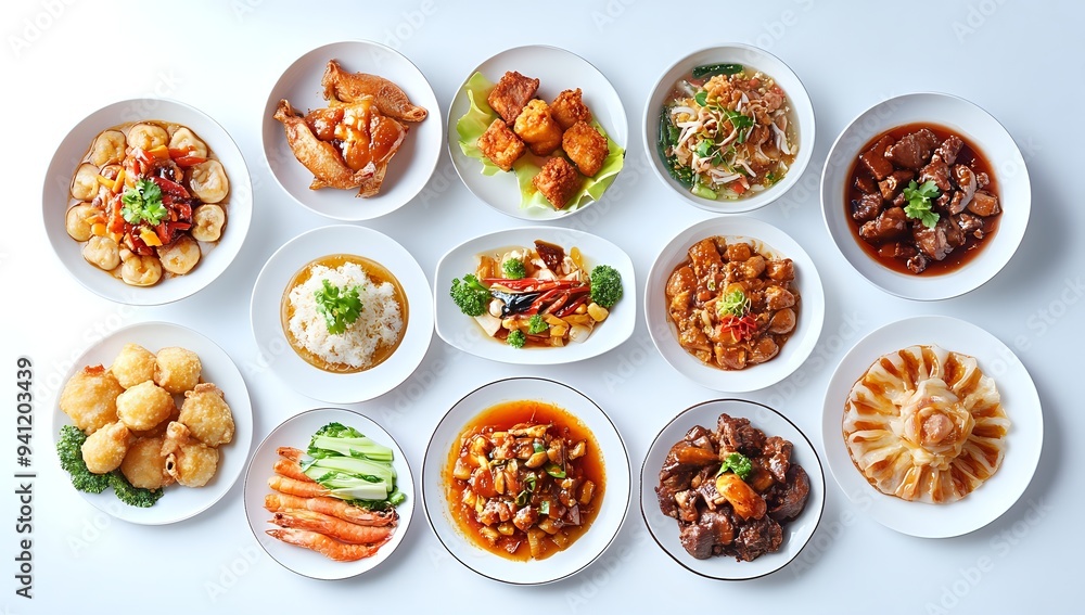 Delicious Asian Cuisine: A Variety of Dishes with Meat, Vegetables, and Seafood Delicious Asian Cuisine: A Variety of Dishes with Meat, Vegetables, and Seafood