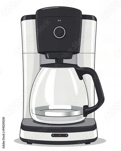 a cartoon coffee maker with a glass carafeo on top.