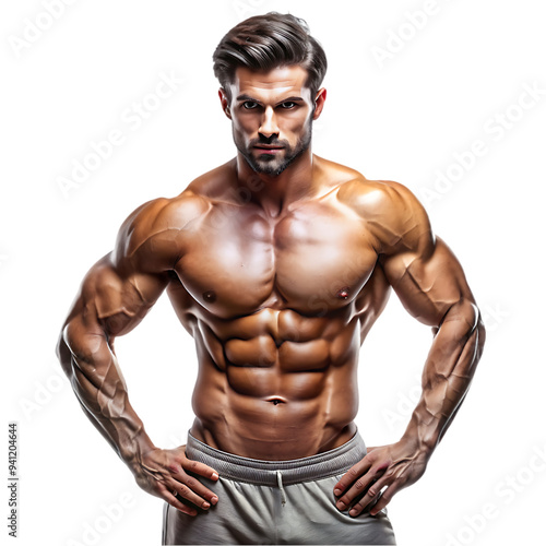 Bodybuilder posing in studio. Isolated