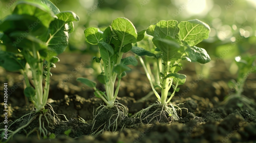 Close-up view of a variety of plants growing in the soil Close-up view of a variety of plants growing in the soil