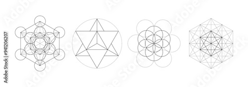 Mystical sacred geometry vector symbos set. Spirituality, harmony