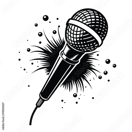 Vintage Microphone Clipart - Microphone silhouette - microphone   illustration in black and white 
