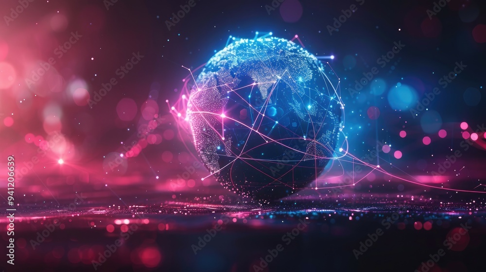 Fototapeta premium Glowing Earth Globe with Digital Network Connections