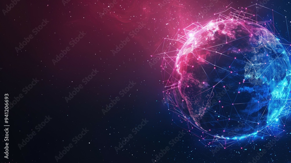 Glowing Earth with Network Connections and Stars