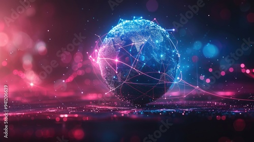 Glowing Earth Globe with Digital Network Connections