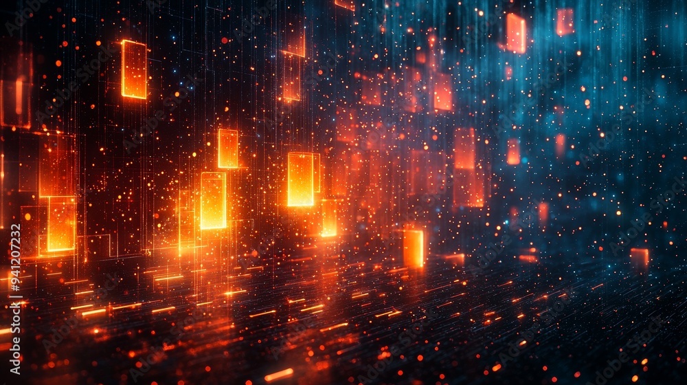 Orange and blue 3D blocks with a glowing fracture Orange and blue 3D blocks with a glowing fracture