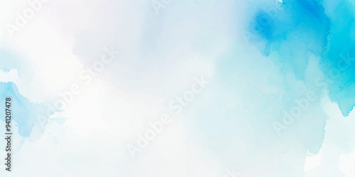 Abstract Sky blue Aquarelle paint paper textured canvas element, hand drawn watercolor illustration, painting soft blue textured on wet white paper, Light sky blue brush painted watercolor background.