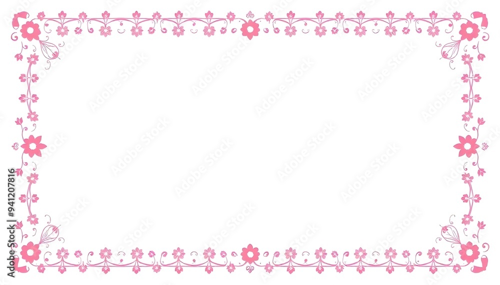 A decorative pink border banner featuring small floral patterns, isolated on a bright white background A decorative pink border banner featuring small floral patterns, isolated on a bright white background