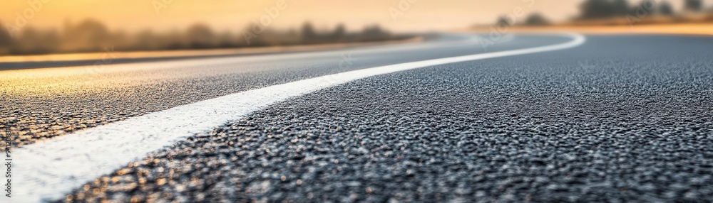 Close-up of freshly paved road with visible lane markings, part of an expansive road network, road, modern transportation infrastructure Close-up of freshly paved road with visible lane markings, part of an expansive road network, road, modern transportation infrastructure