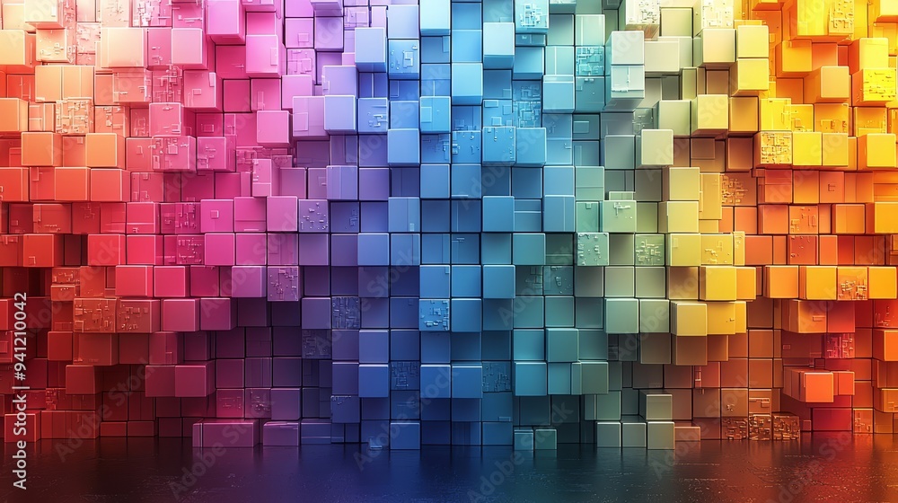 A dynamic pattern of colorful, 3D cubes arranged in 3 dimensions. A dynamic pattern of colorful, 3D cubes arranged in 3 dimensions.