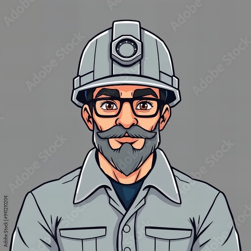 cartoon man with a beard and a helmet on.