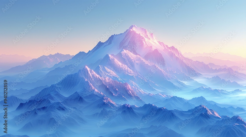 Fototapeta premium A Mountain Range Bathed in Soft Pink and Blue Light at Sunrise