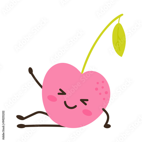 Cheerful cute cherry with kawaii face