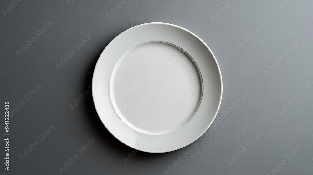 A white plate is sitting on a grey surface A white plate is sitting on a grey surface