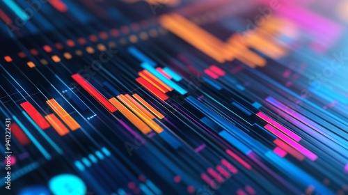 A detailed shot of a 3D stacked column graph with multiple layers and segments, illustrating the breakdown of financial data across different categories and time periods.