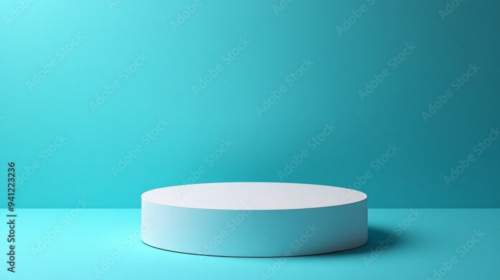 A white pedestal is sitting on a blue wall A white pedestal is sitting on a blue wall
