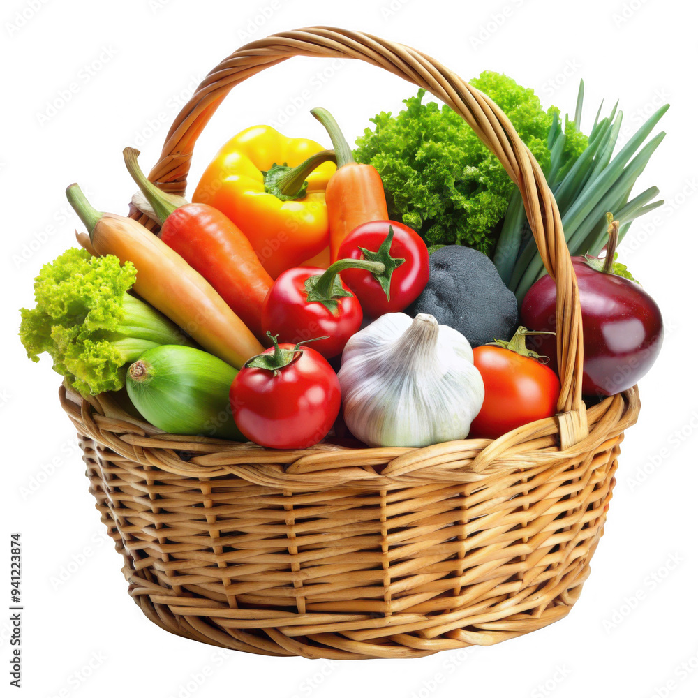 Fresh vegetables in basket on transparent background Fresh vegetables in basket on transparent background