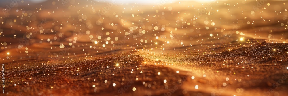 Naklejka premium Golden Glitter with Blurred Lights and Bokeh Effect. AI Generated Images.
