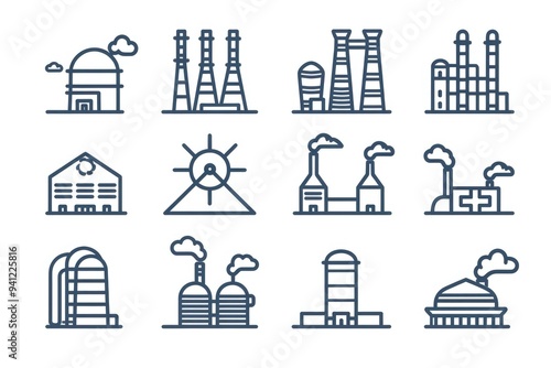 A set of industrial buildings and factories, perfect for urban or industrial-themed projects