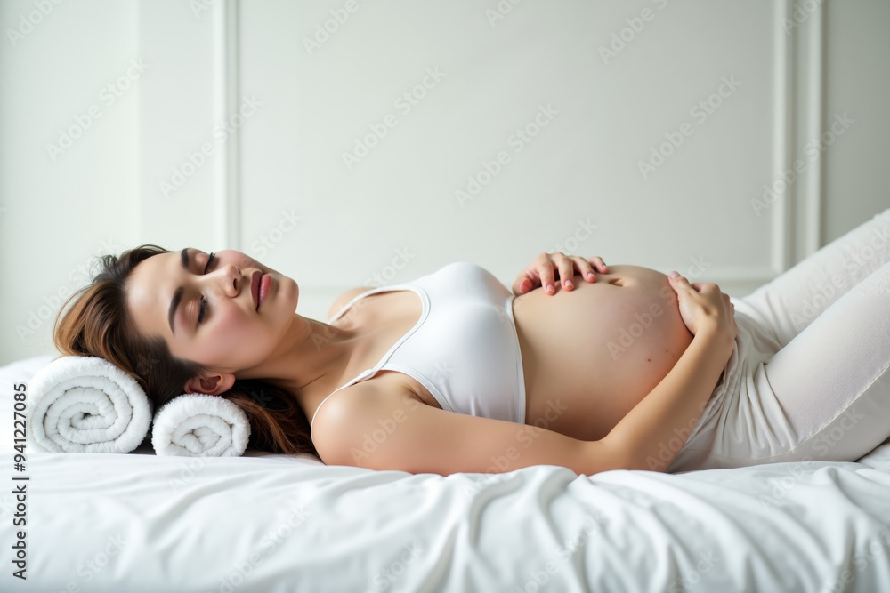 photo of pregnant woman relax laying down at spa wellness room, generative AI photo of pregnant woman relax laying down at spa wellness room, generative AI