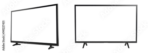 Blank TV Screen Mockup Set on White Background, Isolated PNG