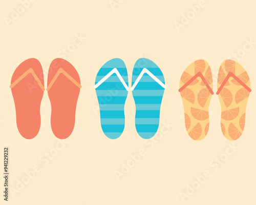 Stylish beautiful flip flops as a hello summer element, flat vector stock illustration