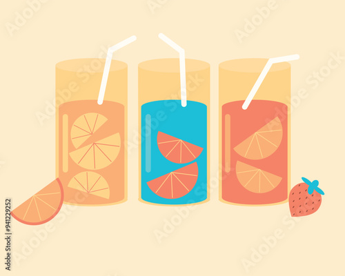 Ice fruit summer drink with ice as an element for design, flat vector stock illustration