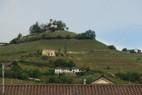 Il Santuario della Madonna della Neve sulla cima della collina di Moncucco a Santo Stefano Belbo in provincia di Cuneo, Piemonte, Italia. photo