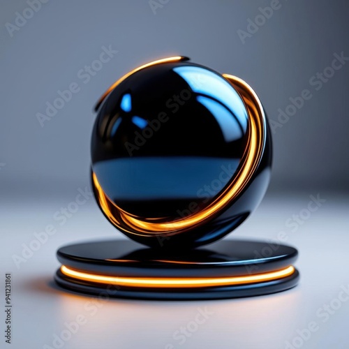 92 A levitating metallic sphere surrounded by floating, holographic rings. Created using Cinema 4D. Ultra high definition, white background, no shadows, no text on picture, no logo, no signature, photo